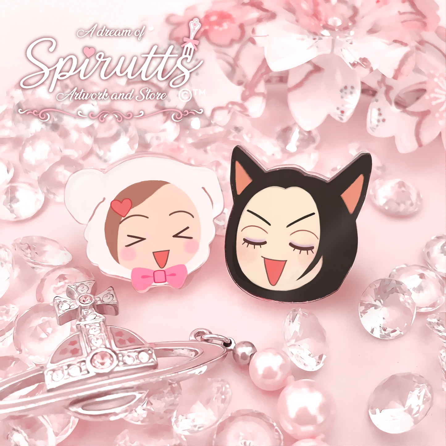 mini PIN(S) - Nana / Shoujo / Anime / Pink / JFashion - Acrylic Pins/Matching Pair/Pink heart rubber back