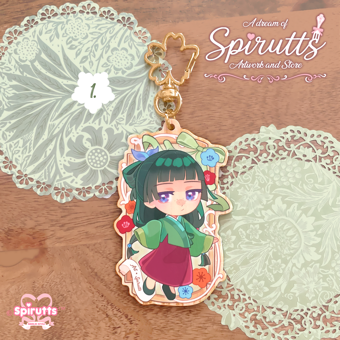 KEYCHAIN(S) - Medicine maker, poison taster / couples accessory / anime - Double-sided wooden charm / Matching Pair / Gold clip attachments