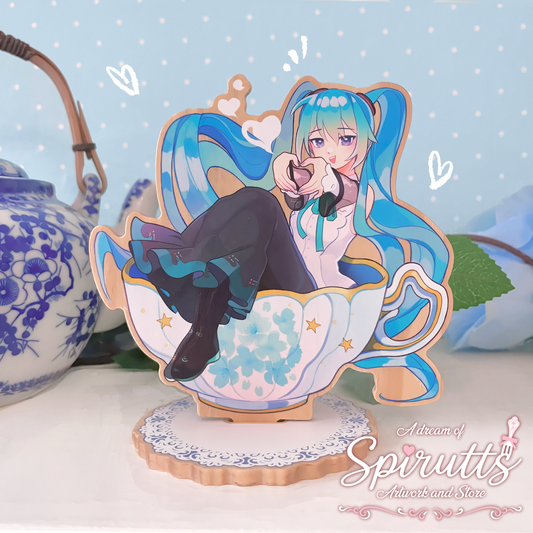 STANDEE / FIGURE - Tea time Miku~! - Wooden Standee / Desk Display