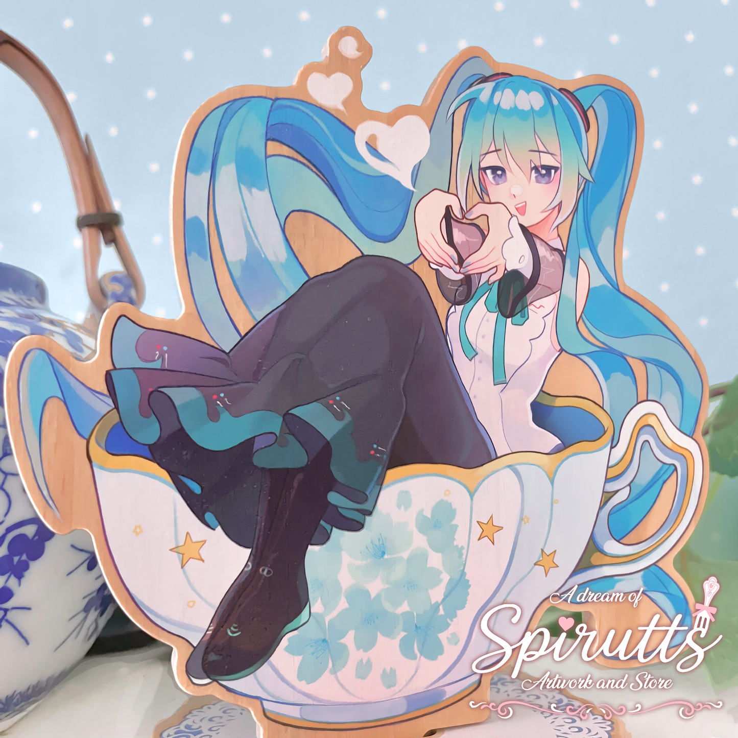 STANDEE / FIGURE - Tea time Miku~! - Wooden Standee / Desk Display