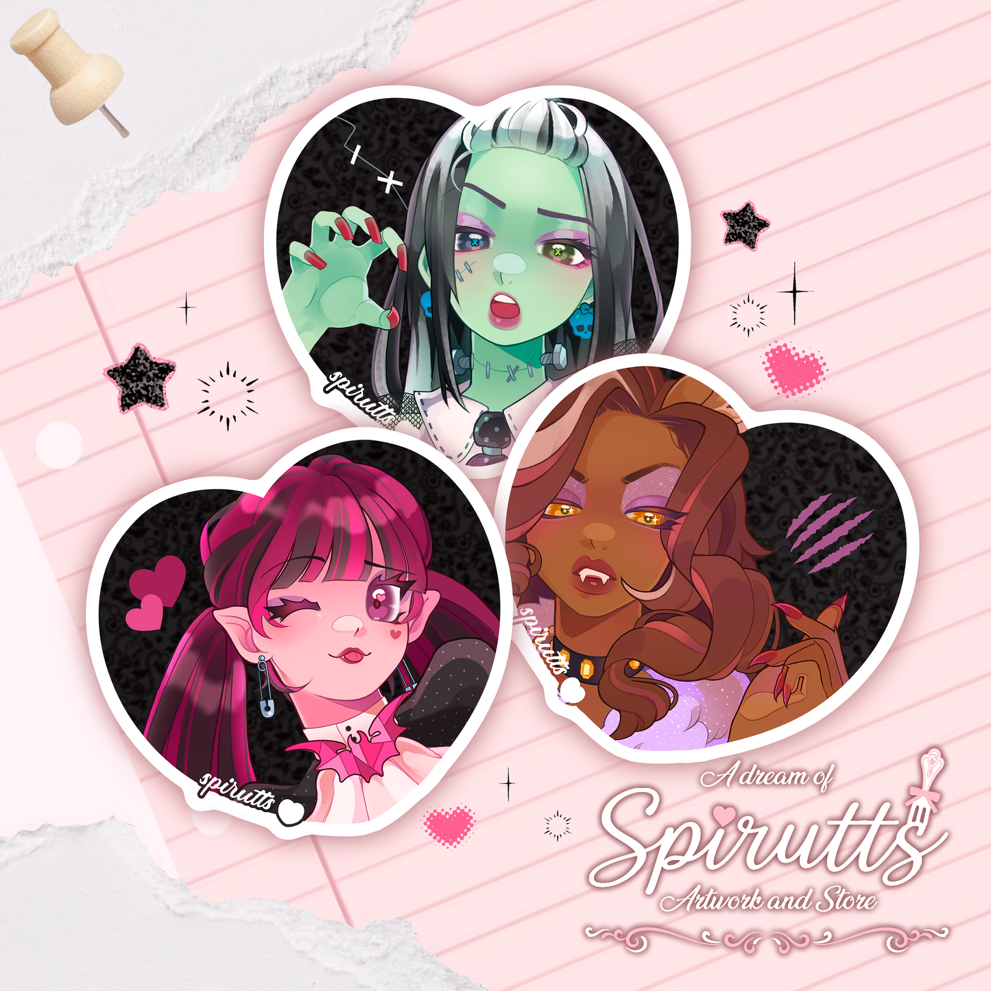 STICKER(S) - MH Ghouldfriends~! - Glossy Vinyl Peelback