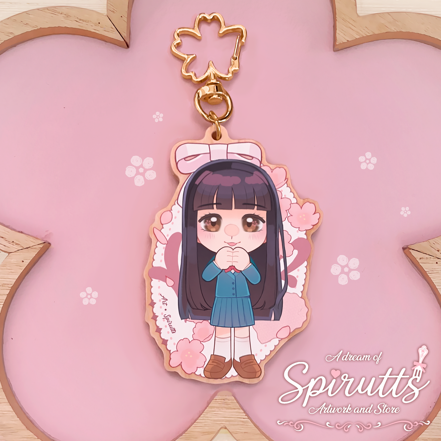 KEYCHAIN - Sweet Sawako~! - Double-sided wooden charm / Gold clip attachment