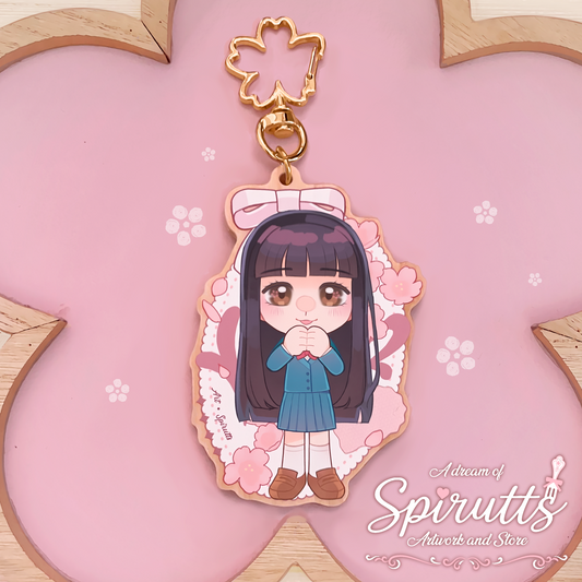KEYCHAIN - Sweet Sawako~! - Double-sided wooden charm / Gold clip attachment