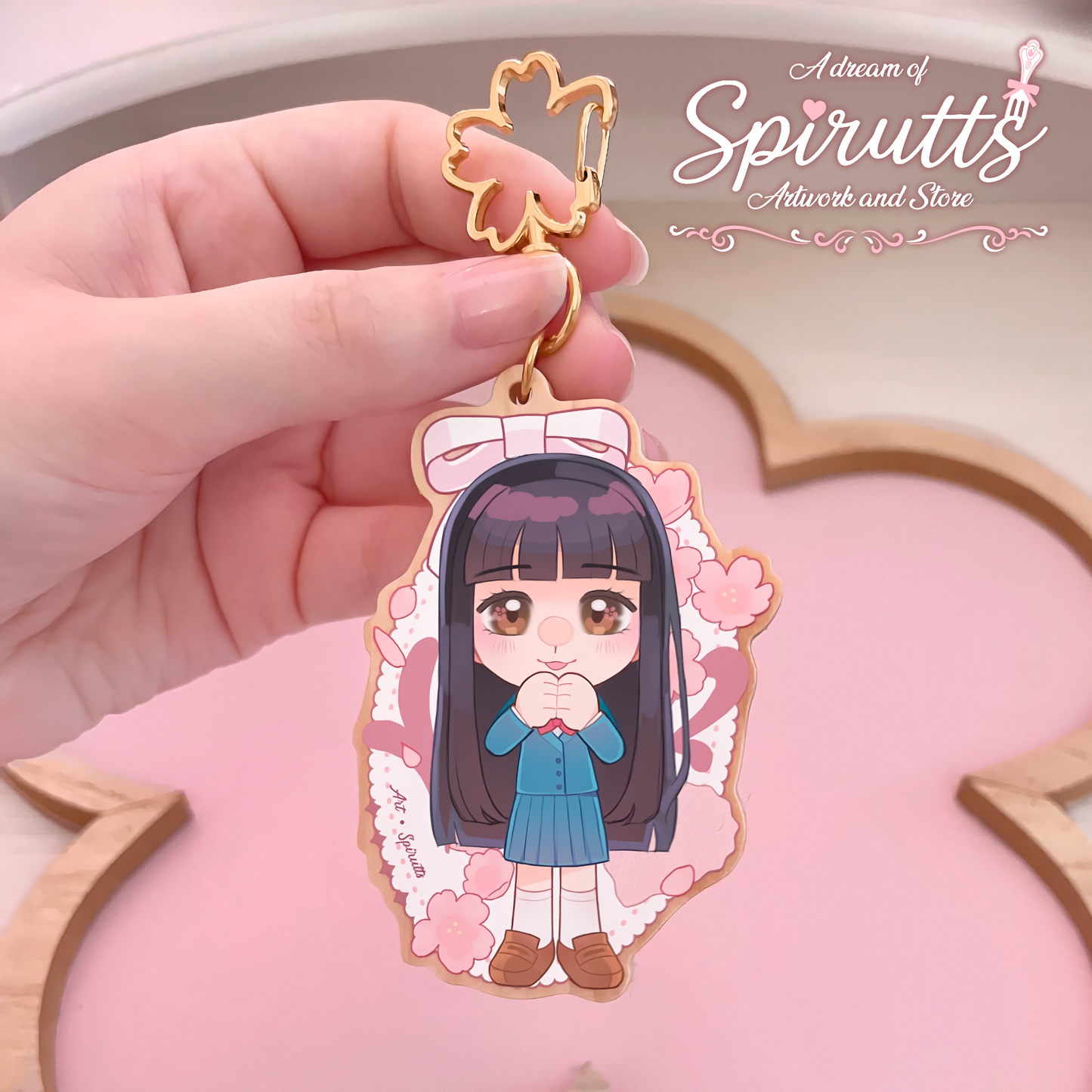 KEYCHAIN - Sweet Sawako~! - Double-sided wooden charm / Gold clip attachment