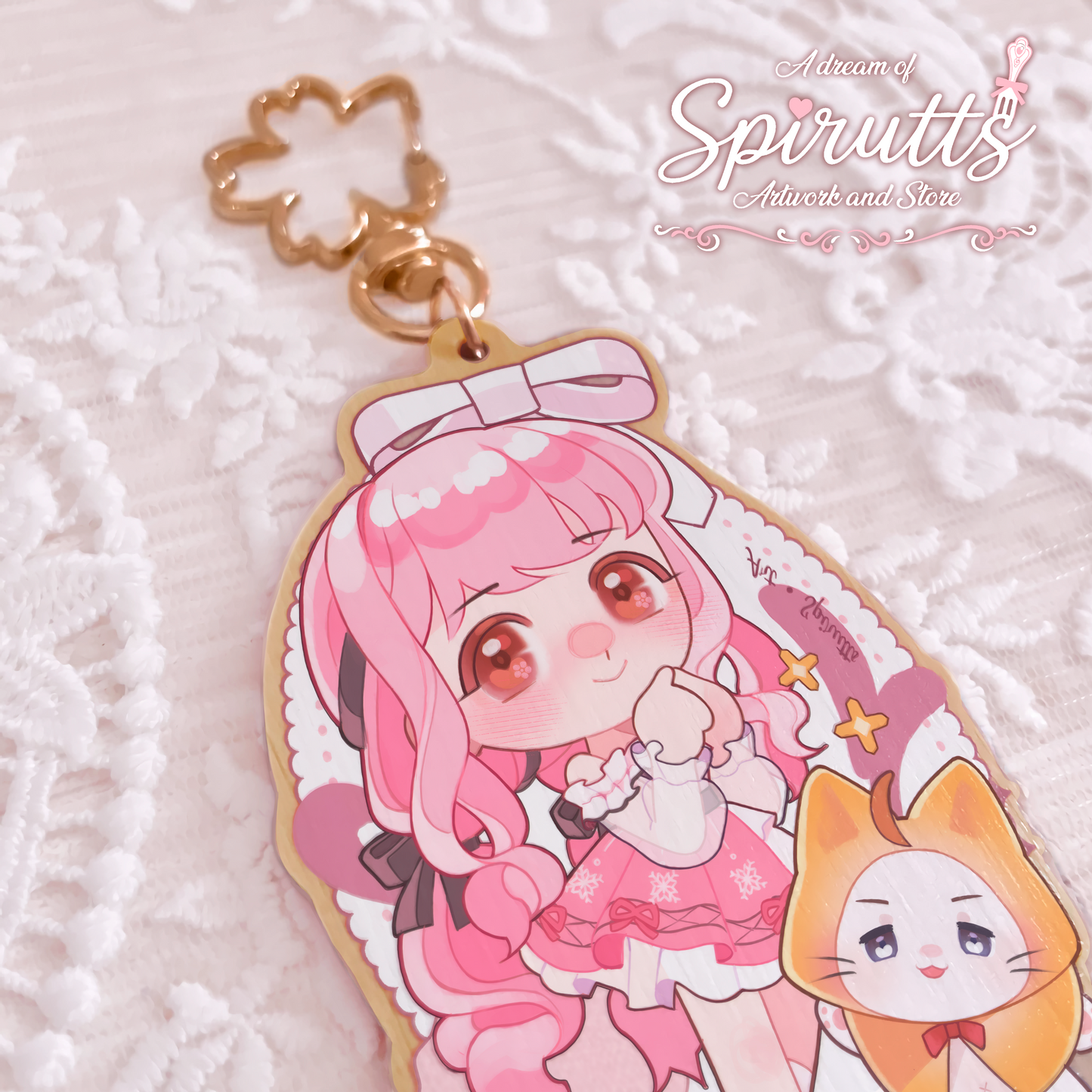 KEYCHAIN - Infinity Nikki~! - Double-sided wooden charm / Gold clip attachment