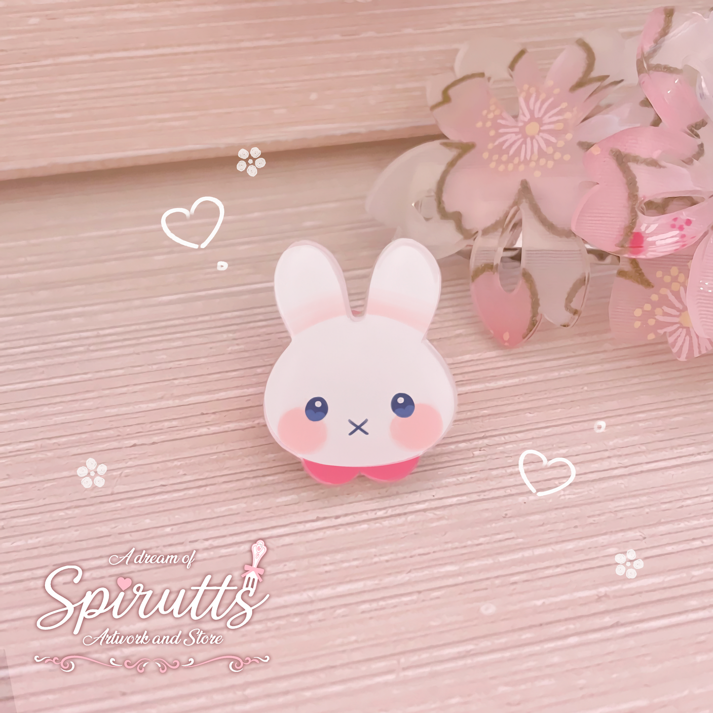 mini PIN(S) - Sweet Bunny Baby~! - Acrylic Pins with Pink heart rubber back