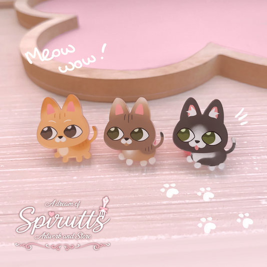 mini PIN(S) - Kitty Cats - Acrylic Pins with Pink heart rubber back