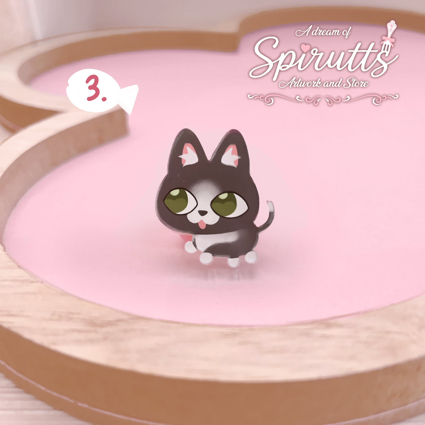 mini PIN(S) - Kitty Cats - Acrylic Pins with Pink heart rubber back