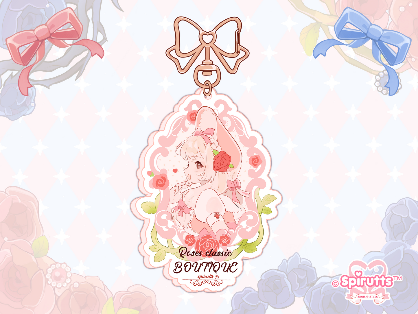 KEYCHAIN(S) - Rose & Thorn! - Double-sided acrylic/Bow-shaped Gold Chain/Charm