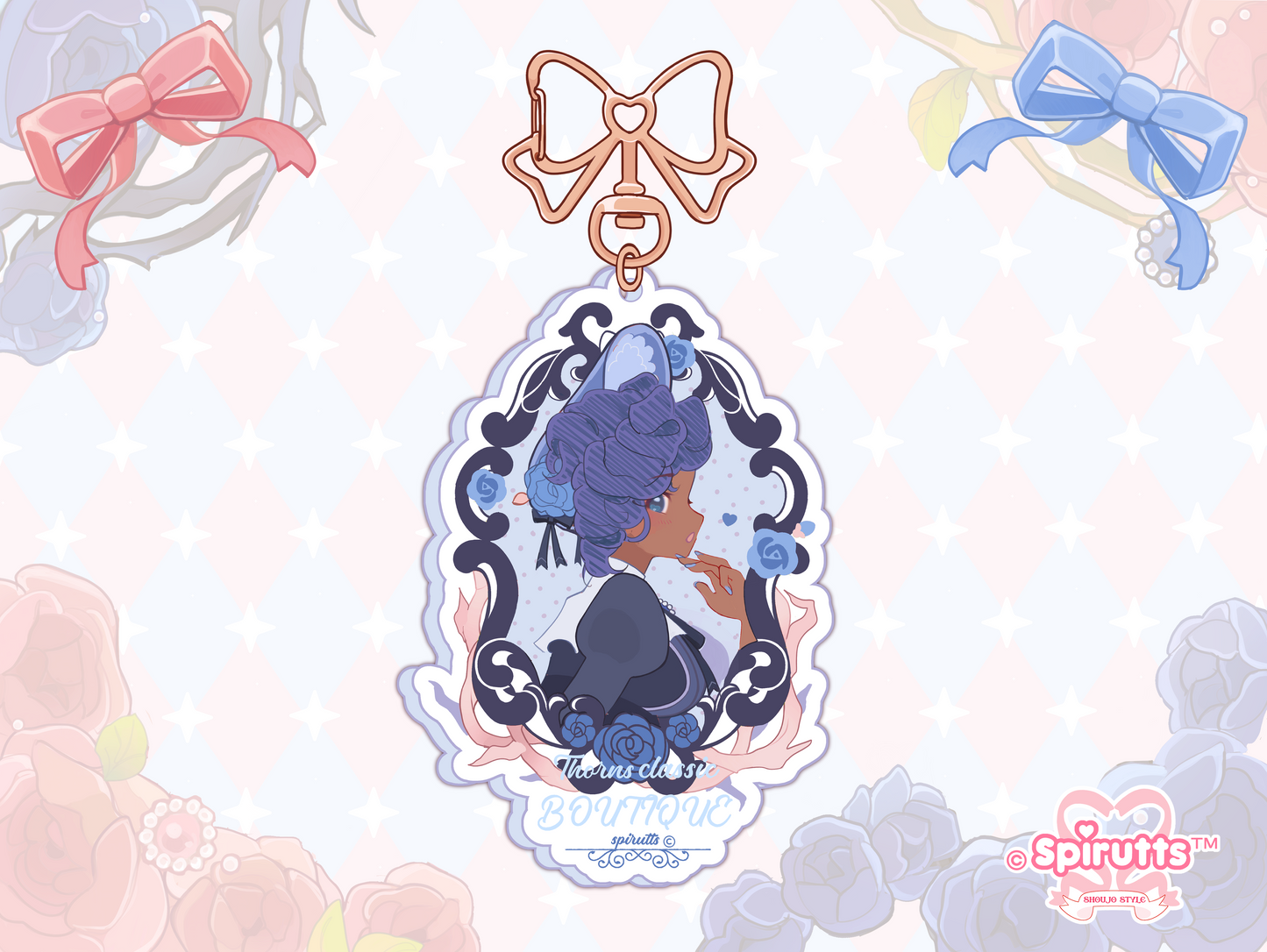 KEYCHAIN(S) - Rose & Thorn! - Double-sided acrylic/Bow-shaped Gold Chain/Charm