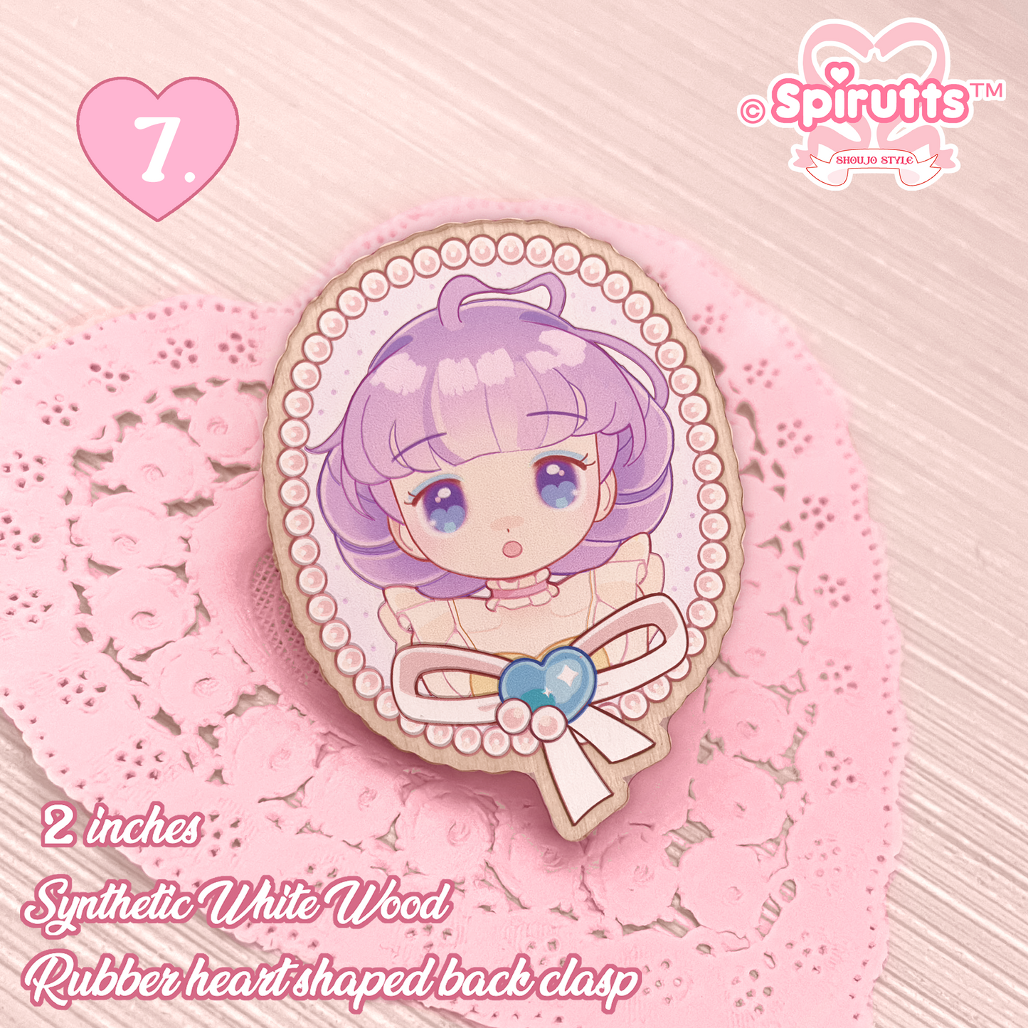 PIN(s)/BROACHES(s) - classic Magical Girls - Wood finish/Pink heart rubber pinback