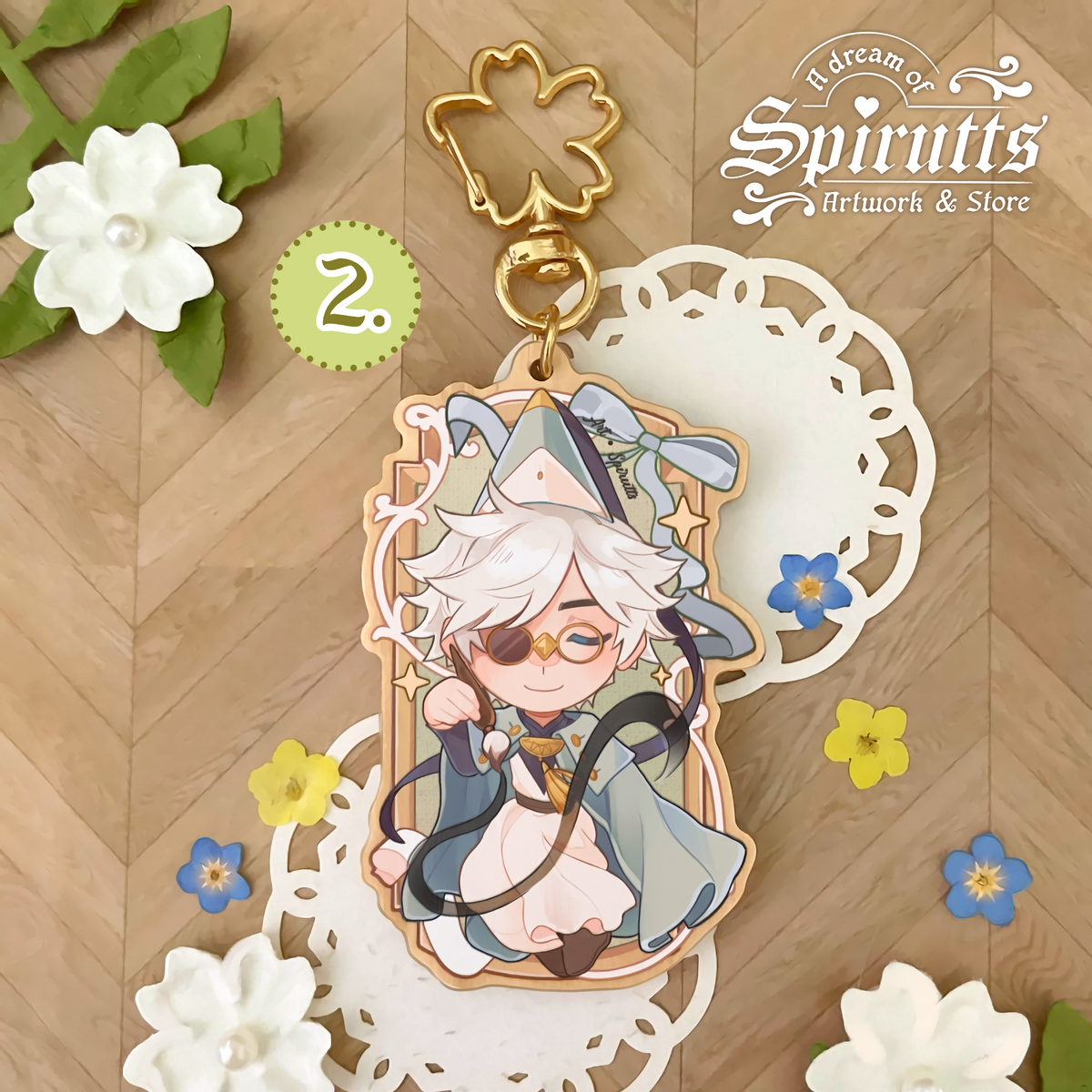 KEYCHAIN(S) - My Sweet Witches / couples accessory / anime - Double-sided wooden charm / Matching Pair / Gold clip attachments