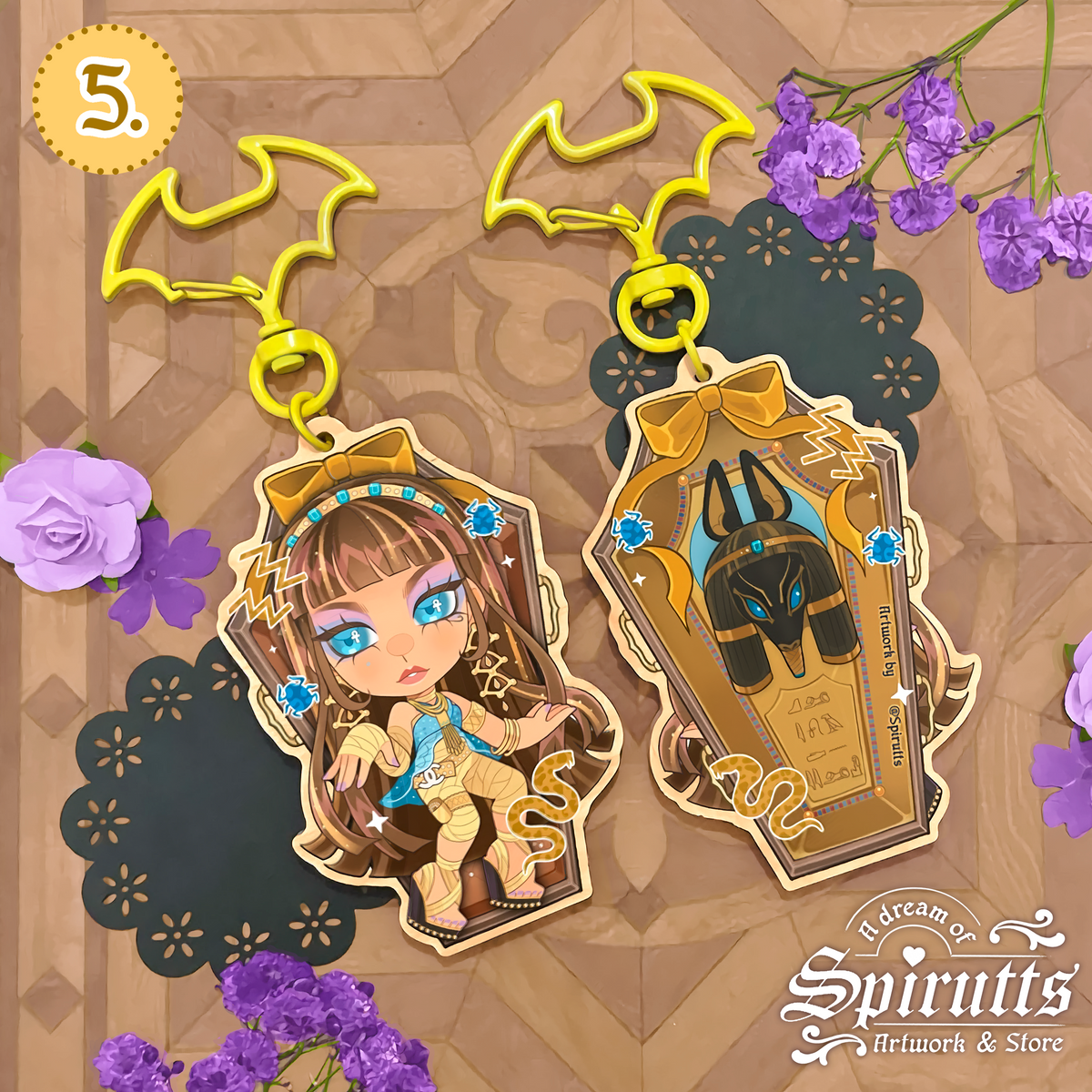 KEYCHAIN(S) - Whose your best Ghoul Friend?~ Double-sided wooden charms / Coloured clip attachments /