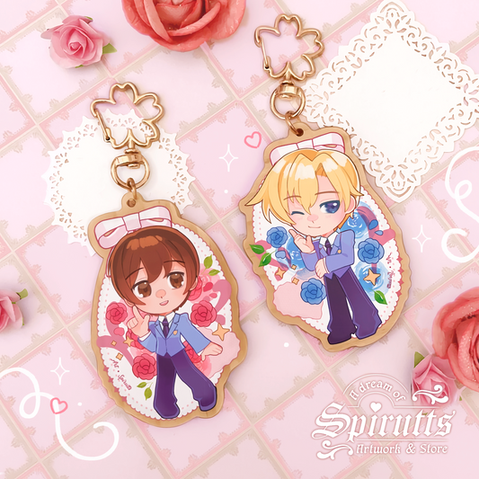 KEYCHAIN(S) - Kiss kiss, at the Host Club! - Double-sided wooden charm / Gold clip attachments