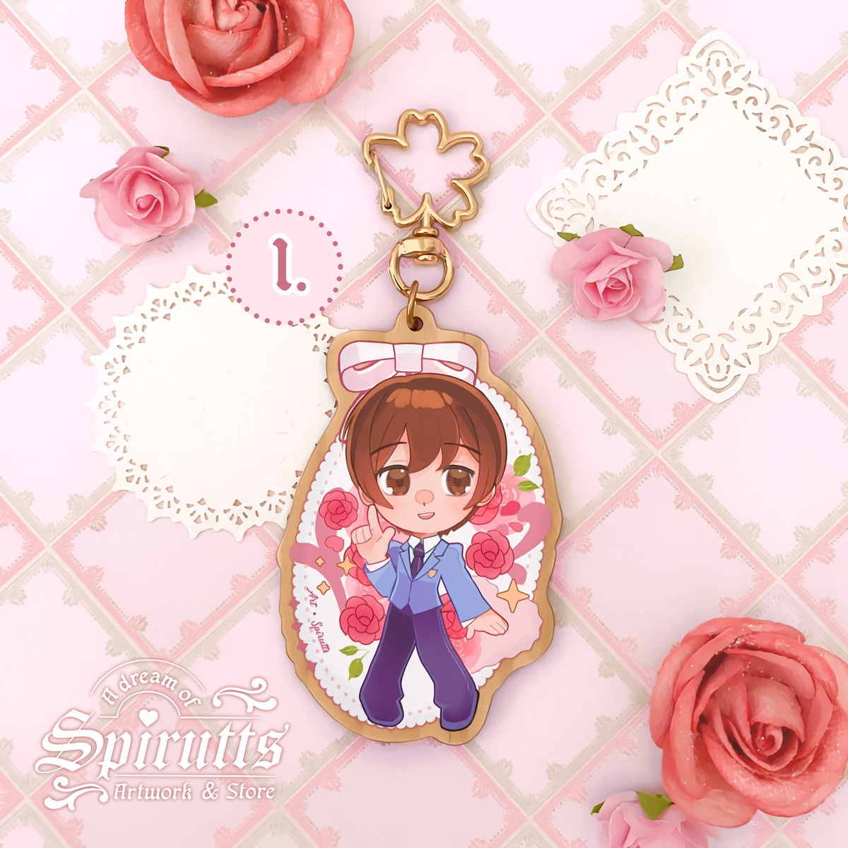 KEYCHAIN(S) - Kiss kiss, at the Host Club! - Double-sided wooden charm / Gold clip attachments
