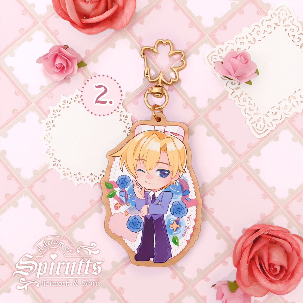 KEYCHAIN(S) - Kiss kiss, at the Host Club! - Double-sided wooden charm / Gold clip attachments
