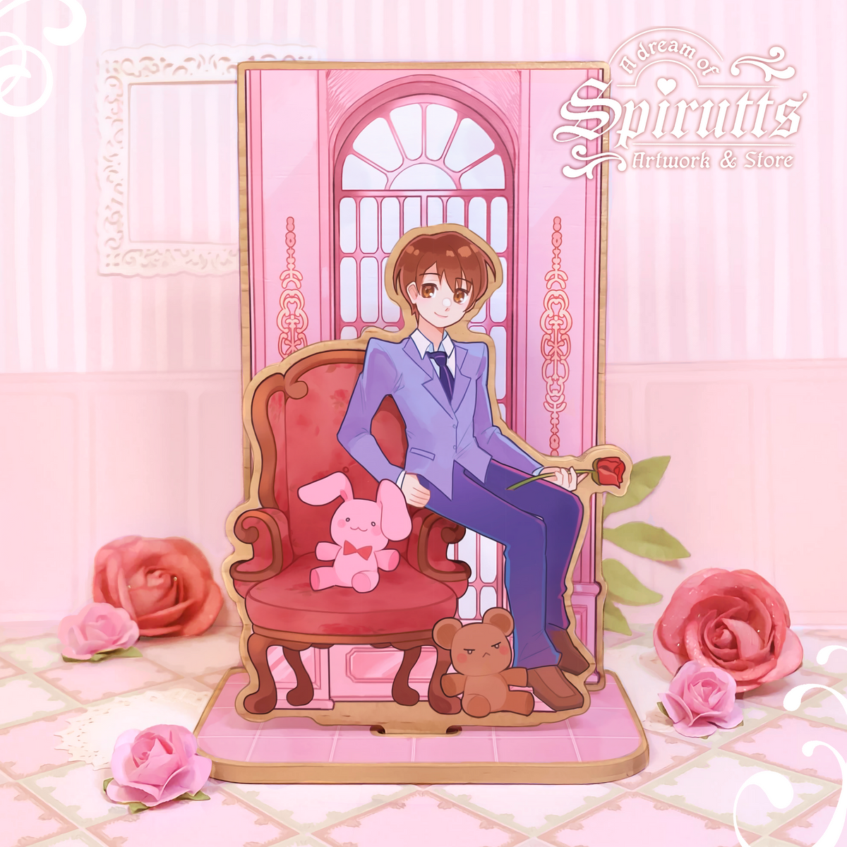 STANDEE / FIGURE - "The Host Club welcomes you~!" - Natural Wooden Standee