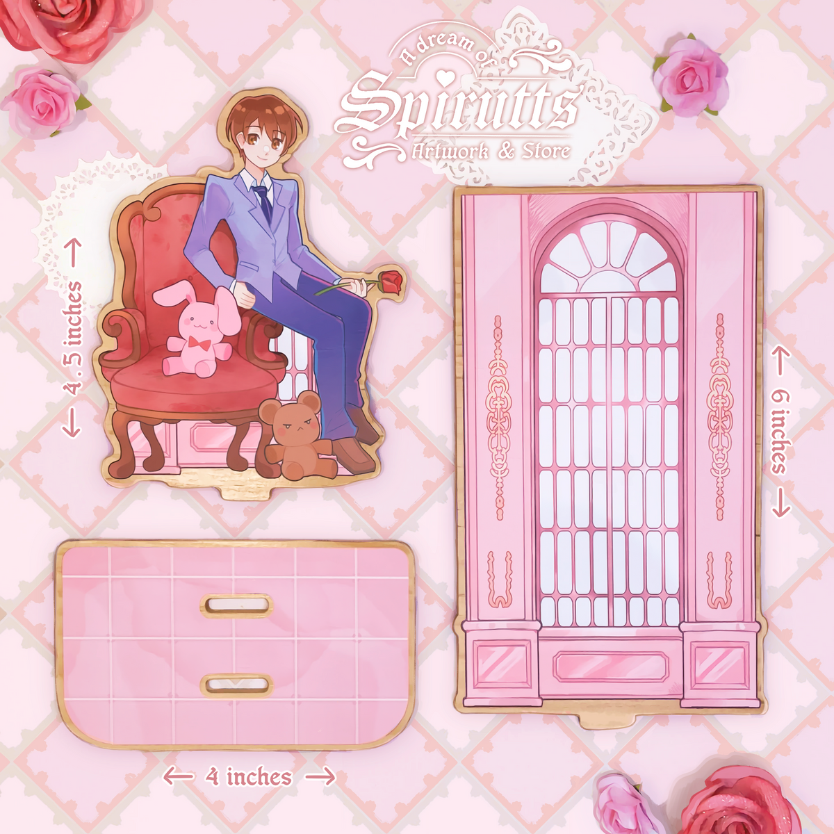 STANDEE / FIGURE - "The Host Club welcomes you~!" - Natural Wooden Standee