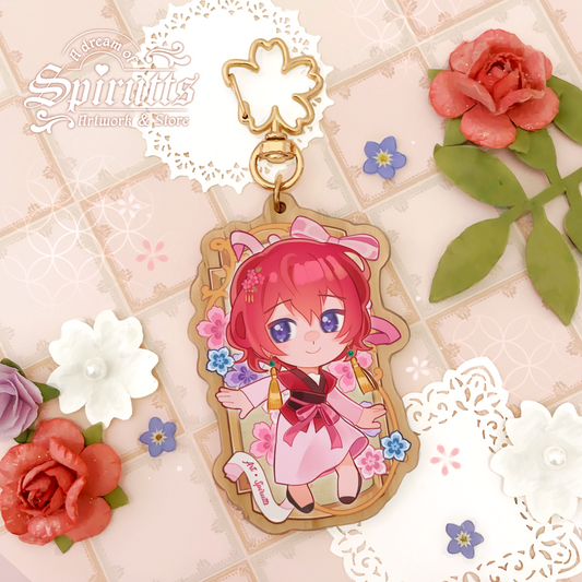 KEYCHAIN(S) - Princess of the Dawn~ Double-sided wooden charm / Gold clip attachments