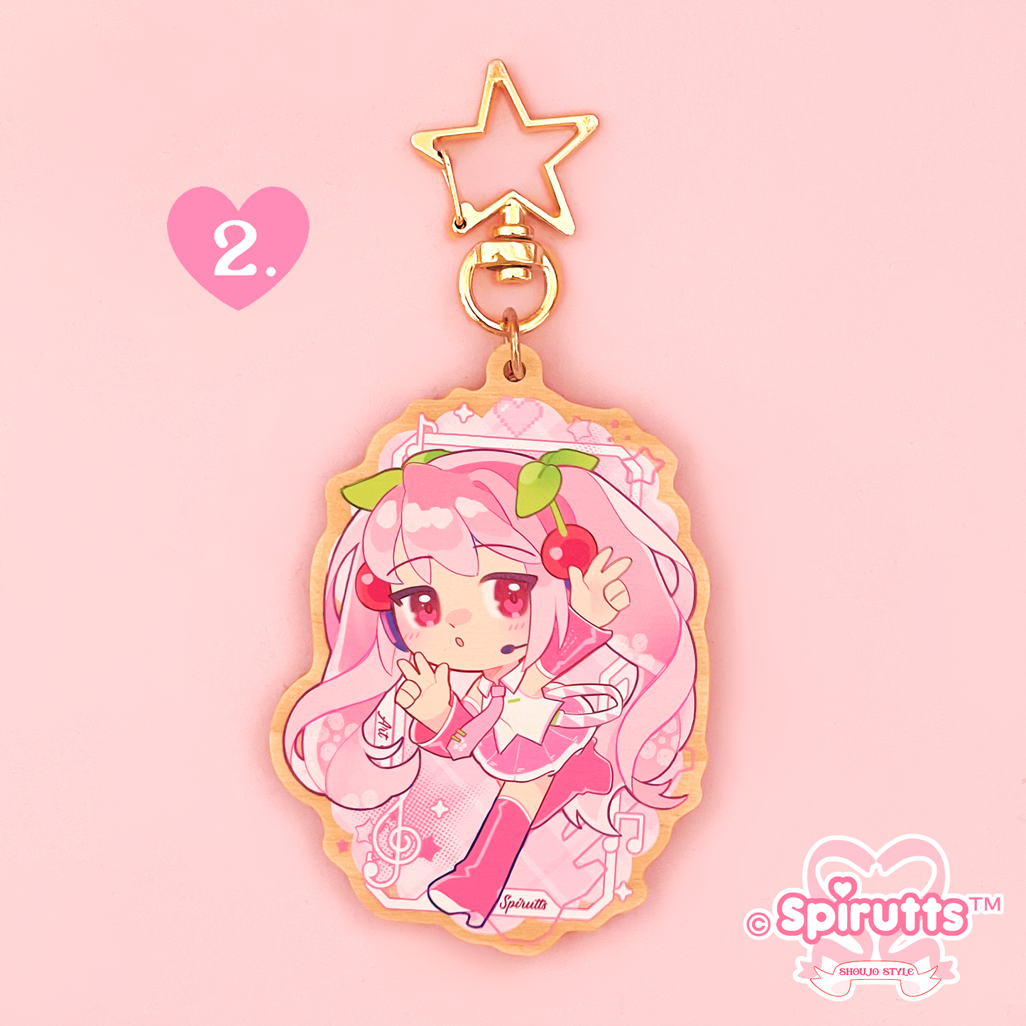 KEYCHAIN(S) - Classic and Sakura Miku / Anime / Vocaloids / Cherry Blossoms - Double-sided wooden charm/Matching Pair/Gold clip attachments