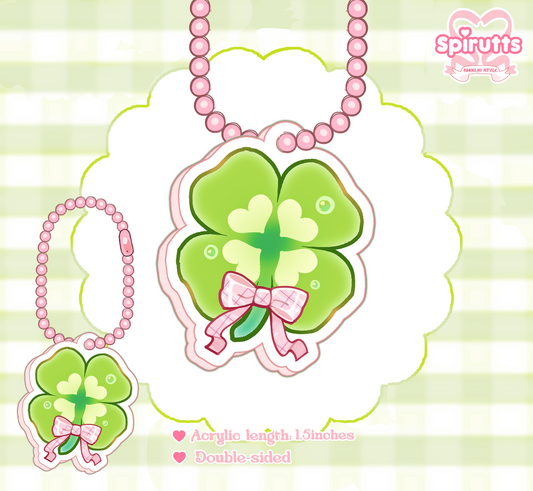 CHIBI CHARMS COLLECTION - Lucky Clover! - Double-sided acrylic / Ball-chain