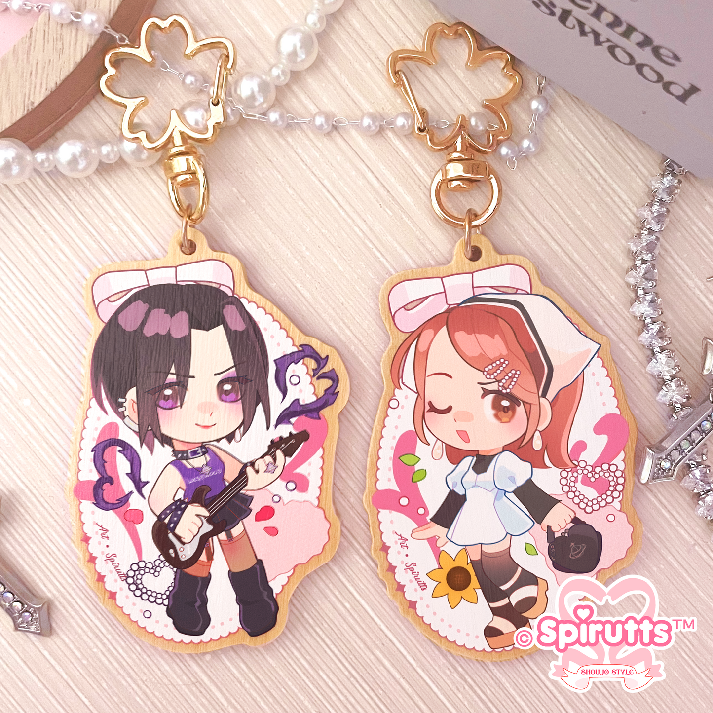 KEYCHAIN(S) - Nana / Retro Anime / punk / couples accessory - Double-sided wooden charm/Matching Pair/Gold clip attachments