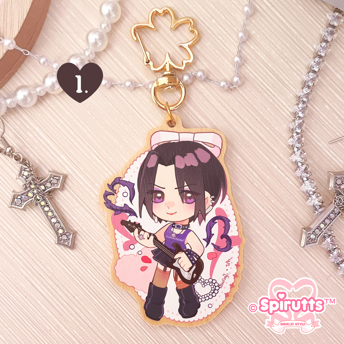 KEYCHAIN(S) - Nana / Retro Anime / punk / couples accessory - Double-sided wooden charm/Matching Pair/Gold clip attachments