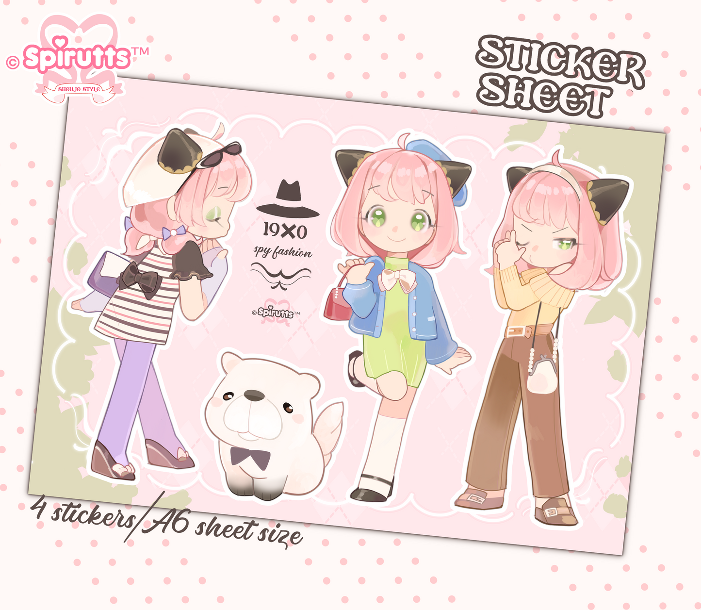 STICKER SHEET - Spy Fashion! - Glossy paper peelback / 4 stickers total / A6 paper size