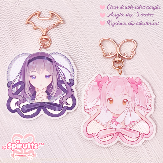 KEYCHAIN(s) - My Magica - Double-sided acrylic/Matching Pair/Bat and Angel clip attachments