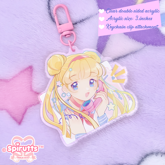 KEYCHAIN - Moshi Moshi Usagi? - Double-sided acrylic/Pink Clip Chain