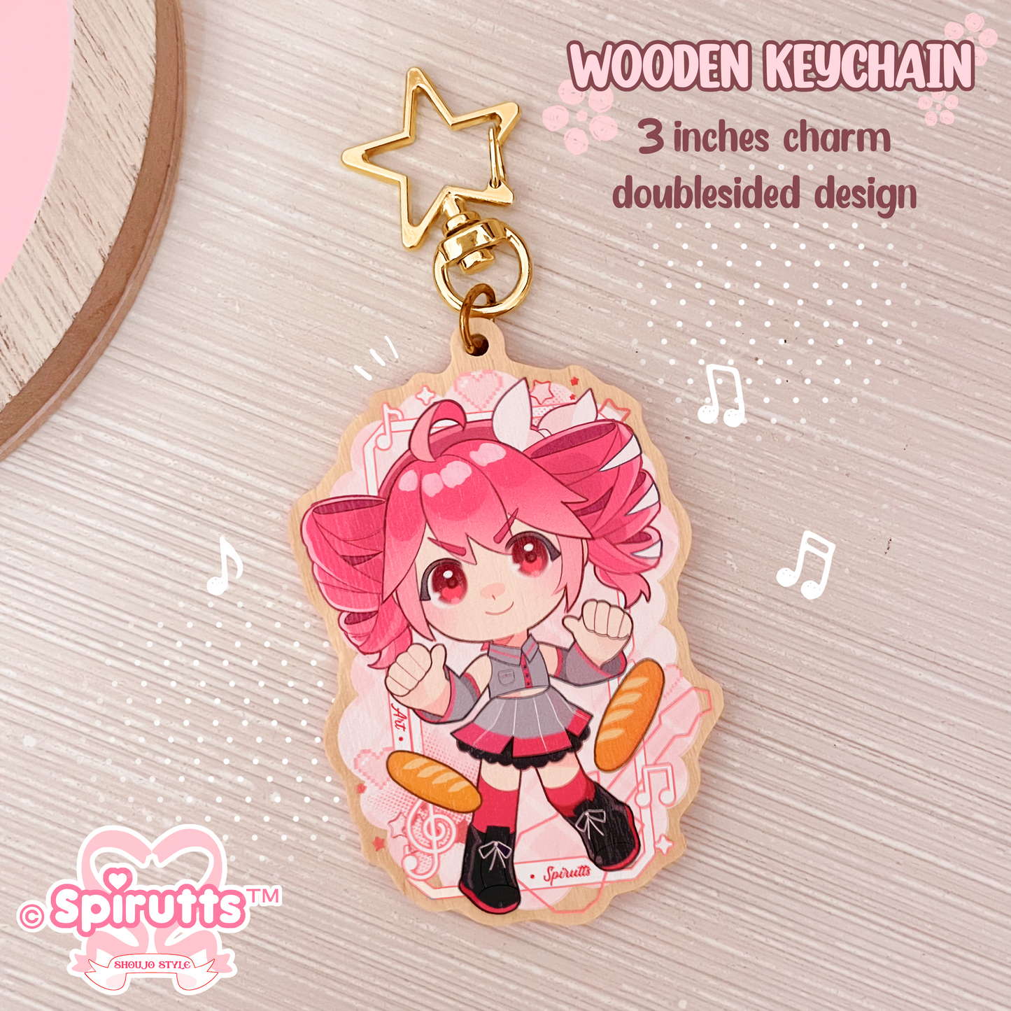 KEYCHAIN - "Teto territory is back~!" - / Retro / Vocaloid / Anime / Double-sided wooden charm/ Gold clip attachments