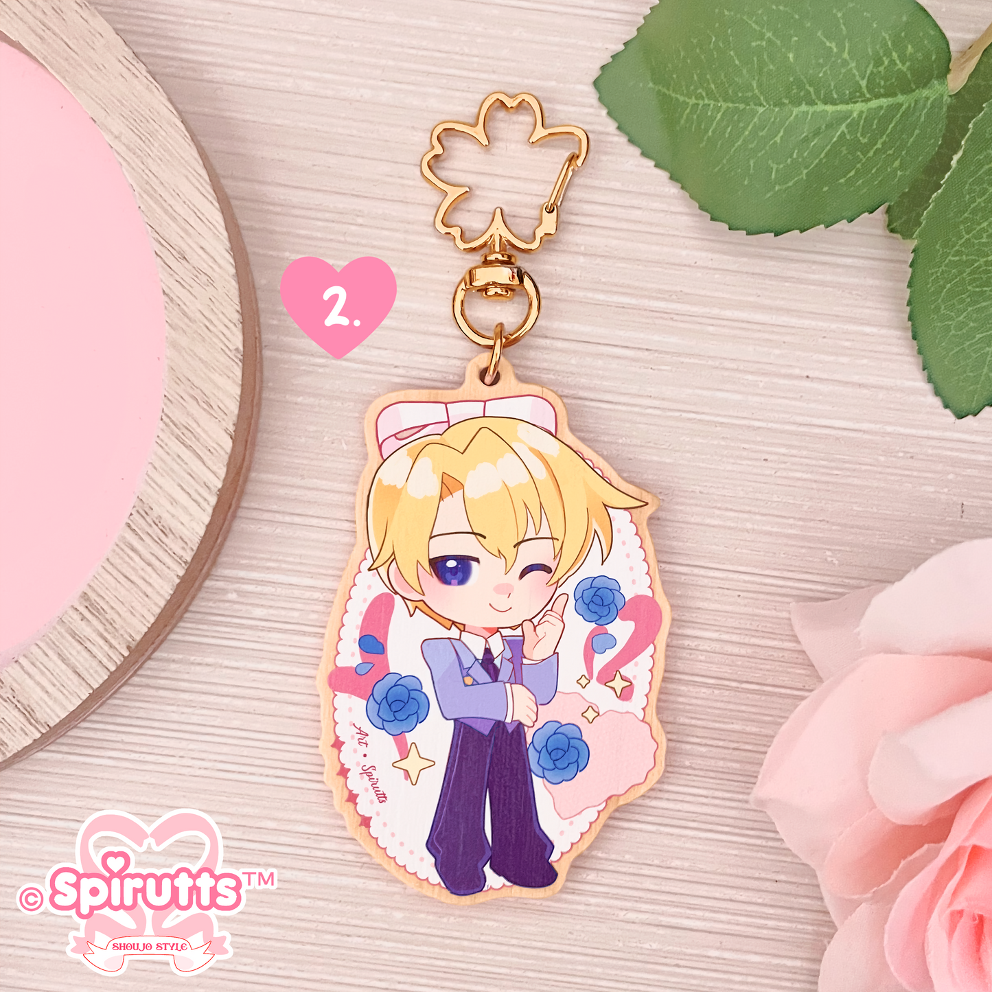 KEYCHAIN(S) - "Welcome to the Host Club~" - / Retro Anime / Matching Pair / Double-sided wooden charm/ Gold clip attachments