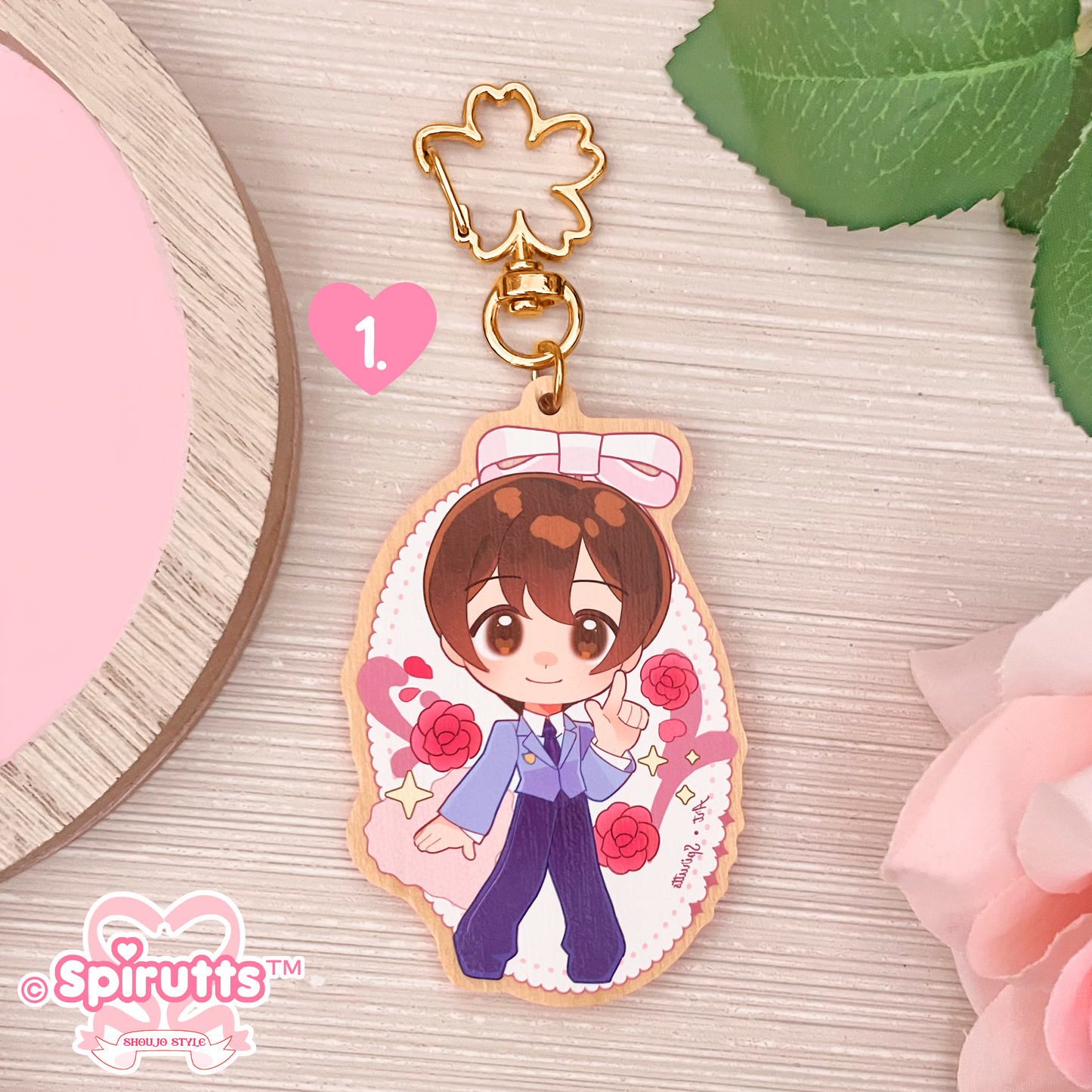 KEYCHAIN(S) - "Welcome to the Host Club~" - / Retro Anime / Matching Pair / Double-sided wooden charm/ Gold clip attachments