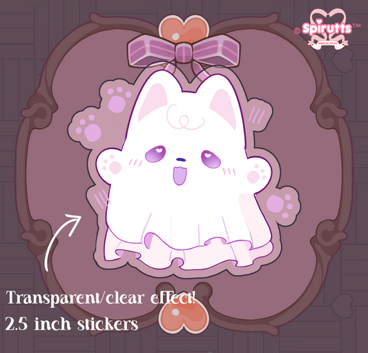 STICKER - Ghost Kitty! - Glossy Vinyl Peelback/TRANSPARENT effect