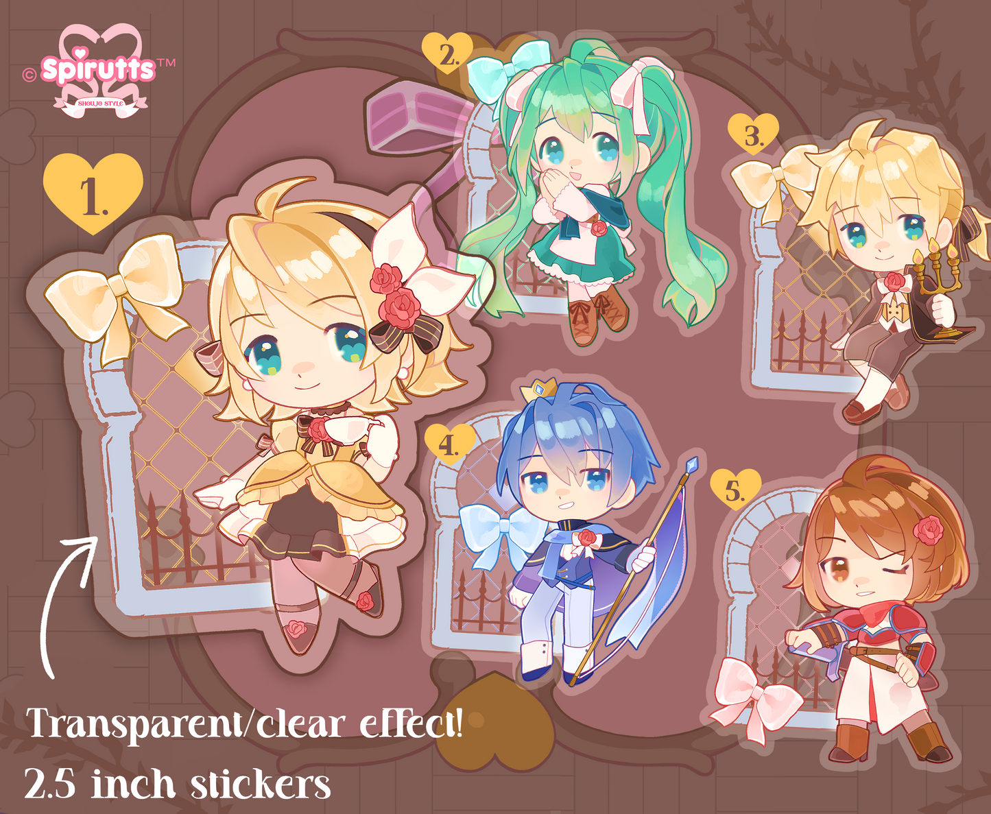 STICKER(s) - Daughter of Evil / Vocaloid collection - Glossy Vinyl Peelback/TRANSPARENT sticker effect