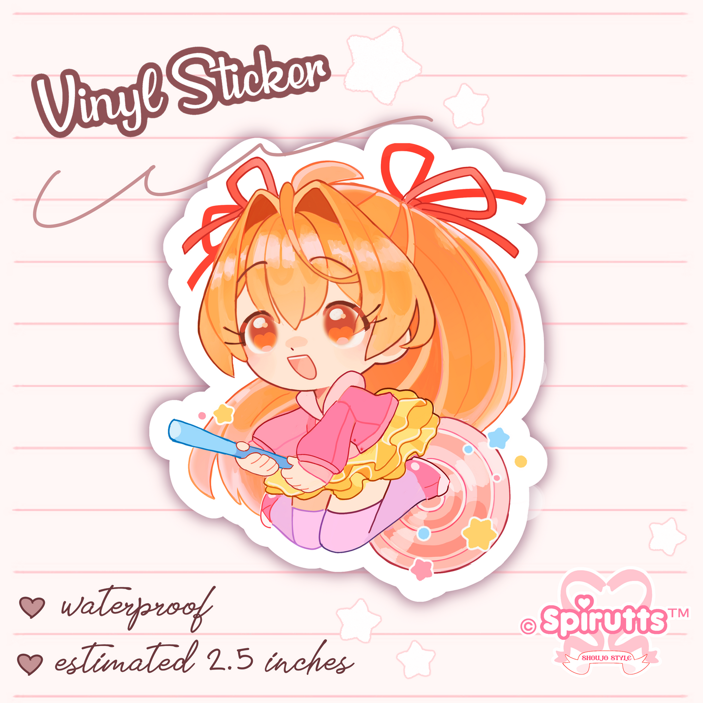 STICKER - Lollipop! Retro anime character - Glossy / Vinyl / Peelback / Waterproof / Cute / Anime / Cartoon / Magical Girl