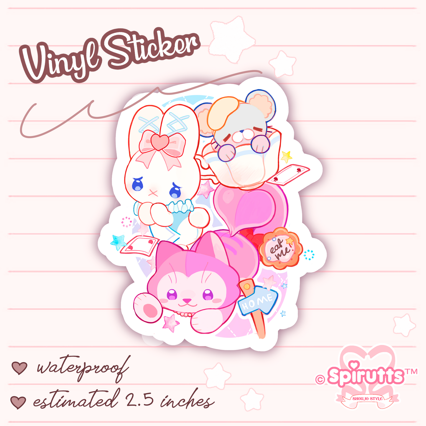 STICKER - Alice in Wonderland, friends! - Glossy / Vinyl / Peelback / Waterproof / Cute / Anime / Cartoon / Bunny, Mouse, Cat