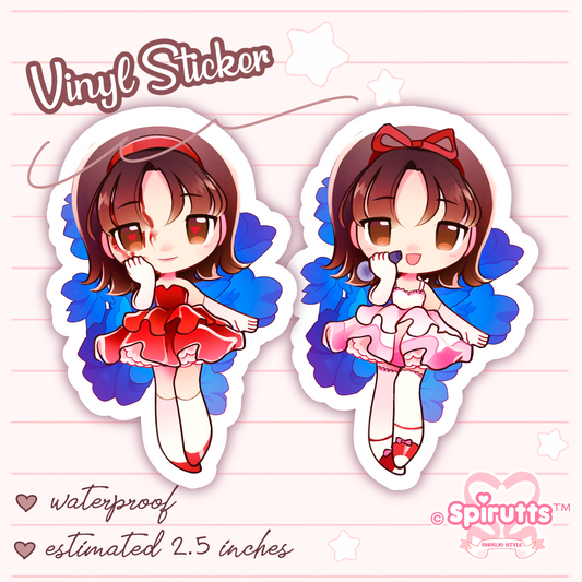 STICKER - "Whose the real Mima~?" - Glossy / Vinyl / Peelback / Waterproof / Cute / Anime / Cartoon / Horror