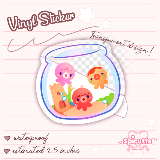 STICKER - Octopus friend's~! - Glossy / Vinyl / Peelback / TRANSPARENT / Waterproof / Cute / Anime / Cartoon / ACNH