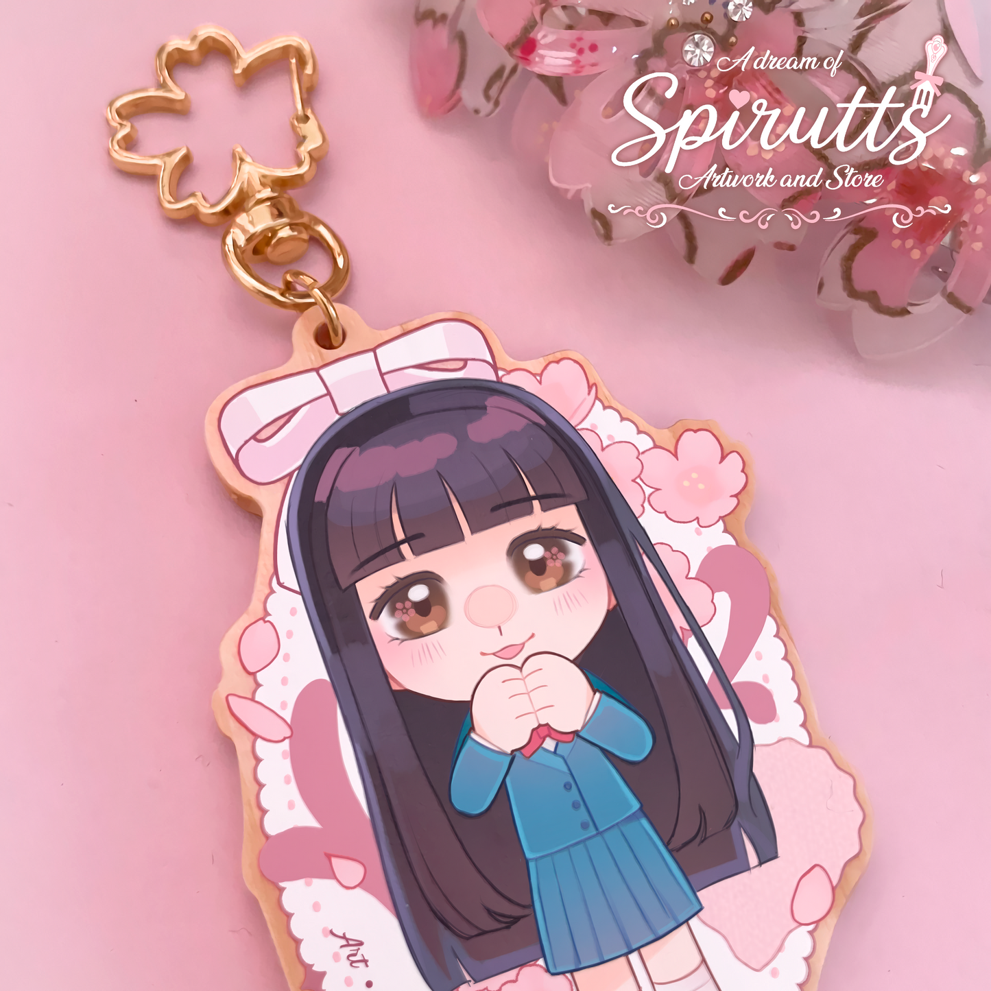 KEYCHAIN - Sweet Sawako~! - Double-sided wooden charm / Gold clip attachment