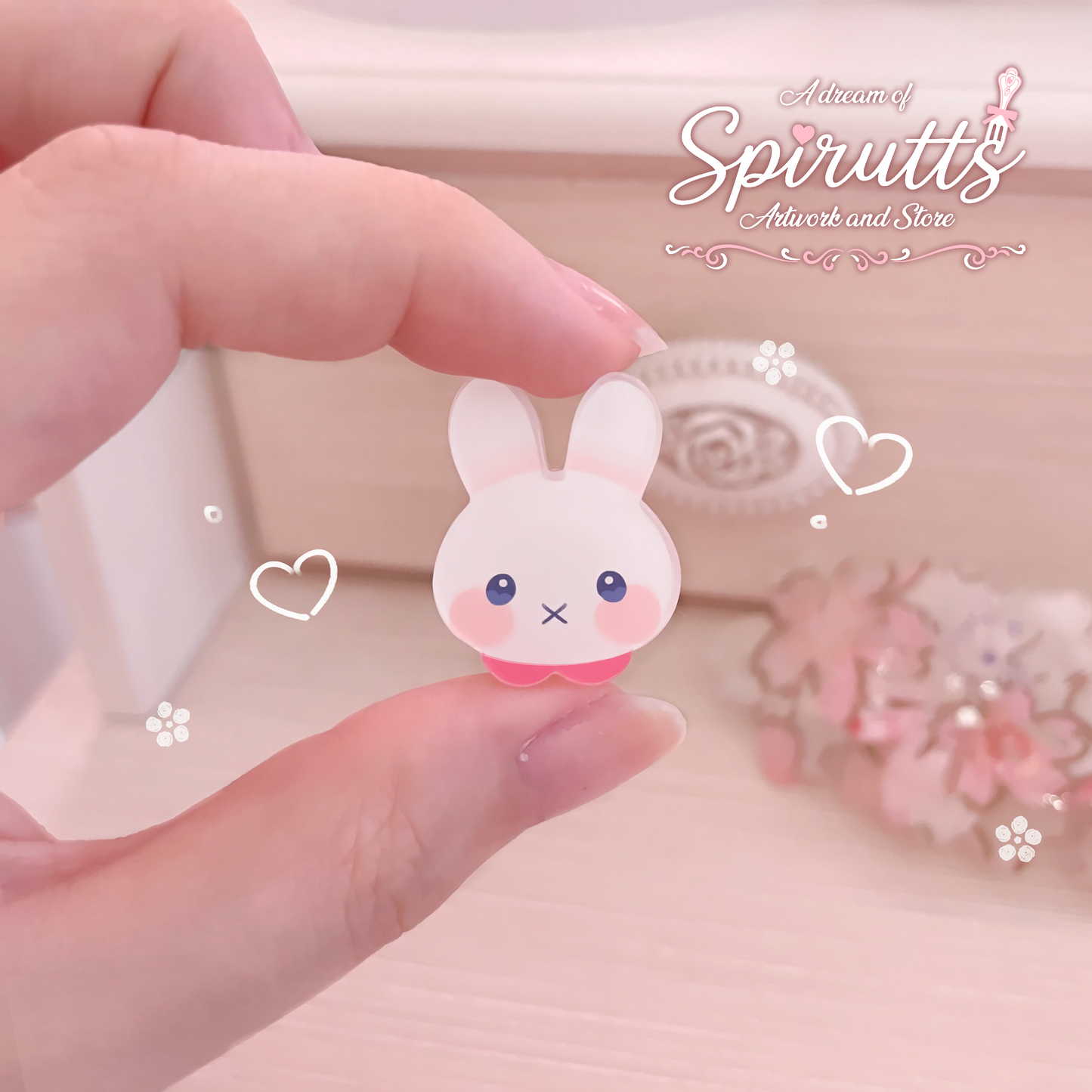 mini PIN(S) - Sweet Bunny Baby~! - Acrylic Pins with Pink heart rubber back