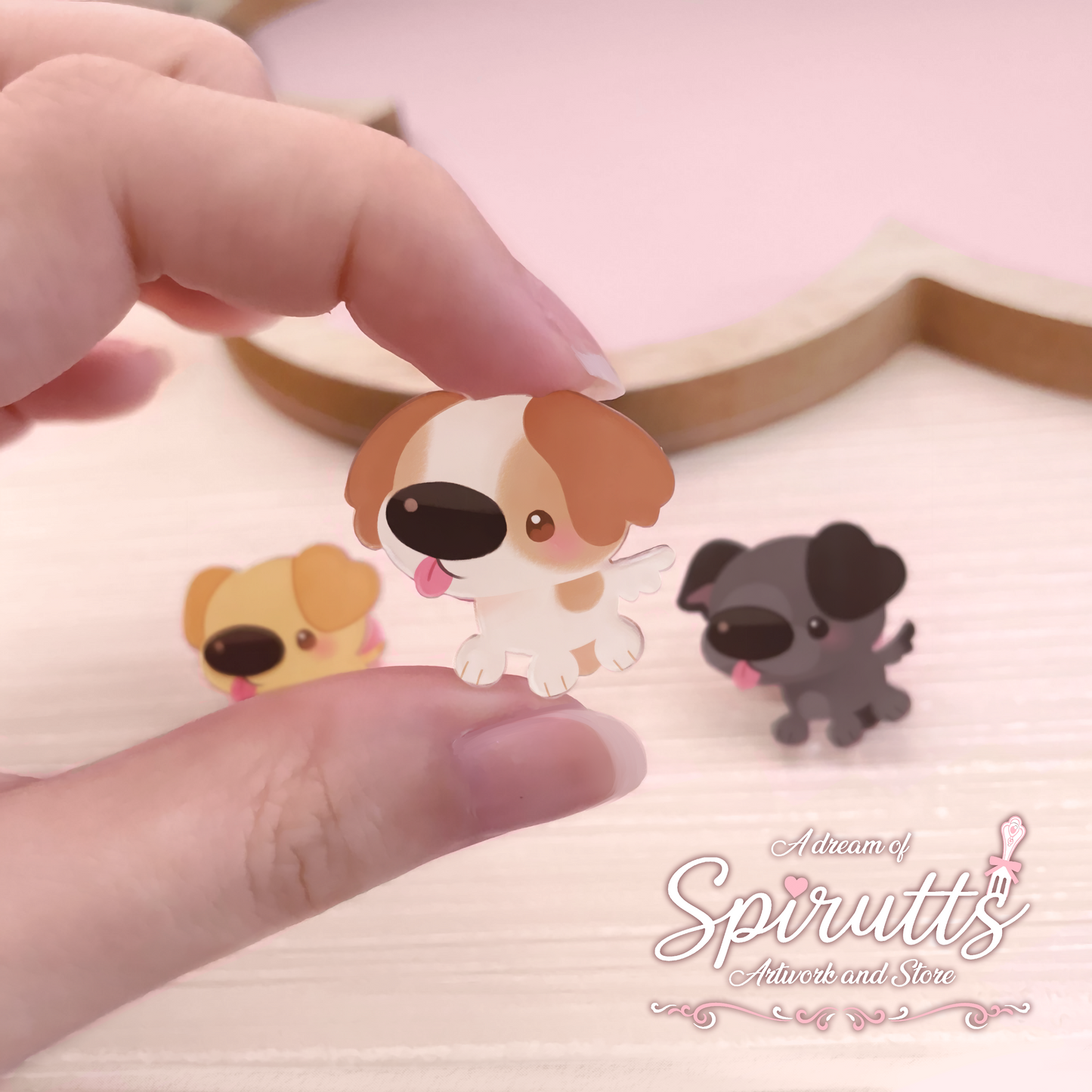 mini PIN(S) - Dogs! - Acrylic Pins with Pink heart rubber back