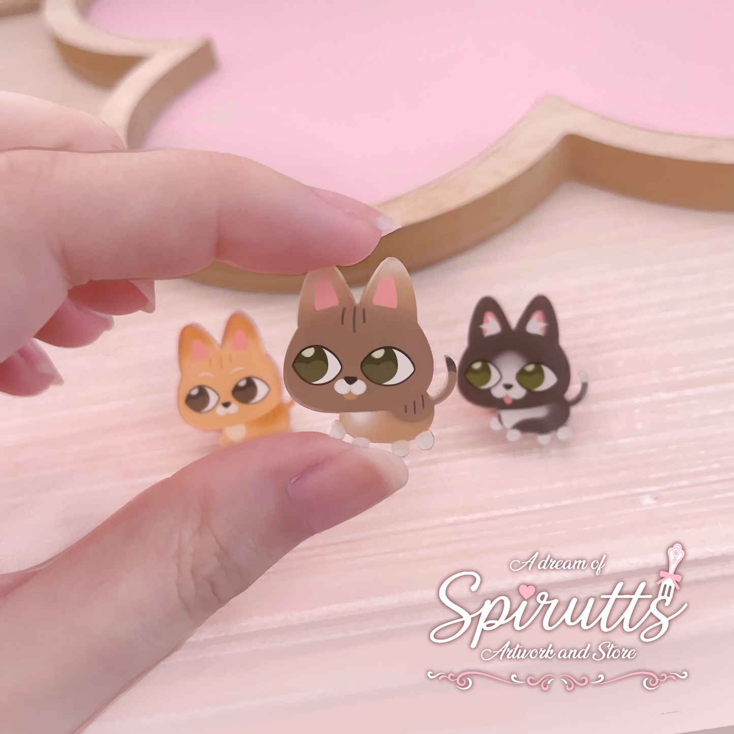 mini PIN(S) - Kitty Cats - Acrylic Pins with Pink heart rubber back