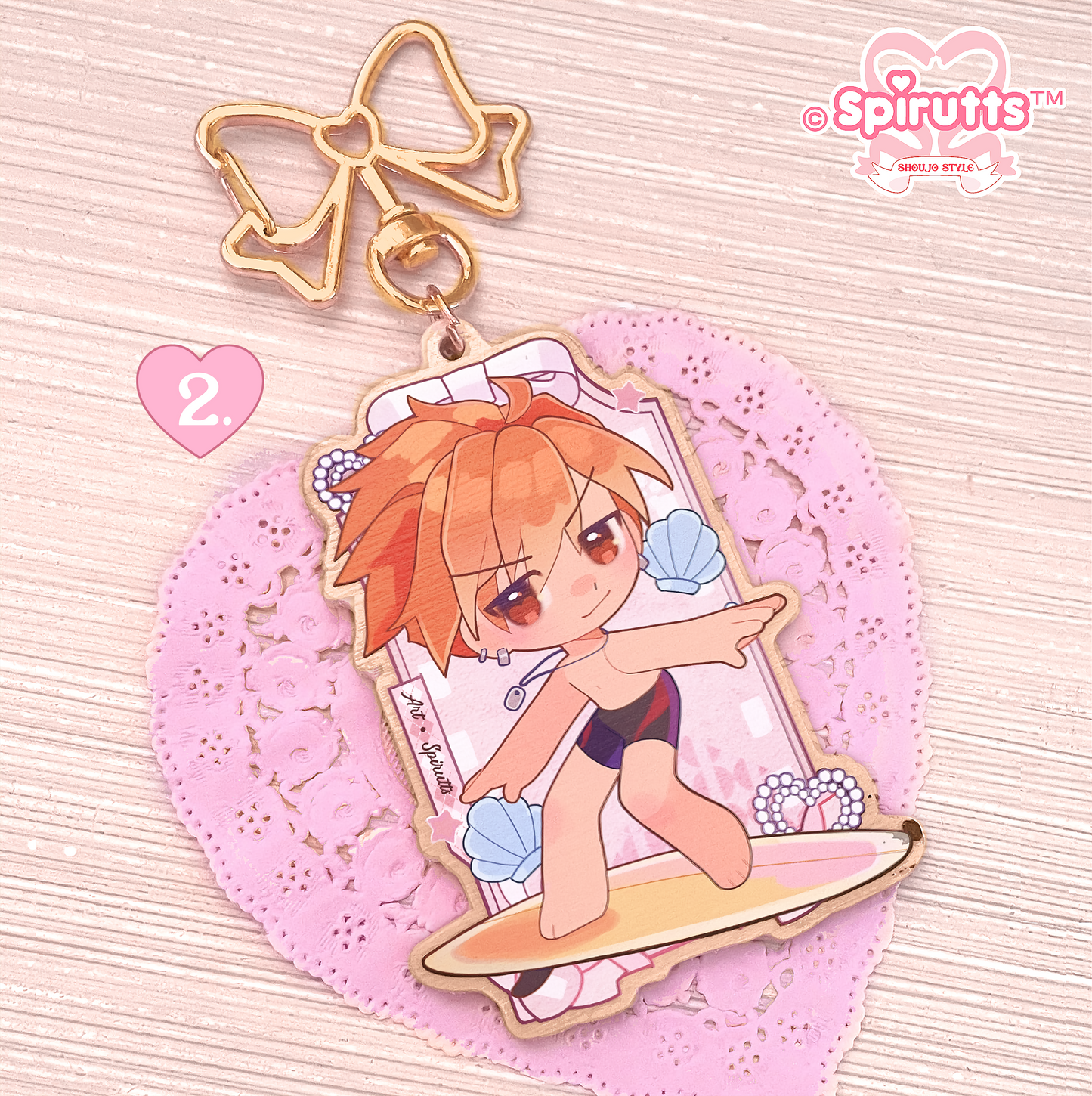 KEYCHAIN(S) - Magical Mermaid Couple/Shoujo Anime/Retro/Girly - Double-sided wooden charm/Matching Pair/Gold clip attachments