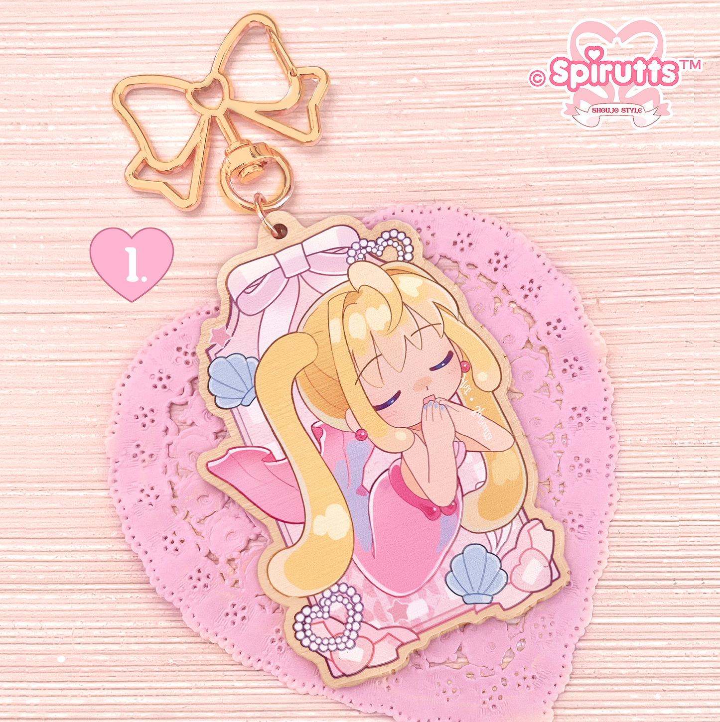 KEYCHAIN(S) - Magical Mermaid Couple/Shoujo Anime/Retro/Girly - Double-sided wooden charm/Matching Pair/Gold clip attachments