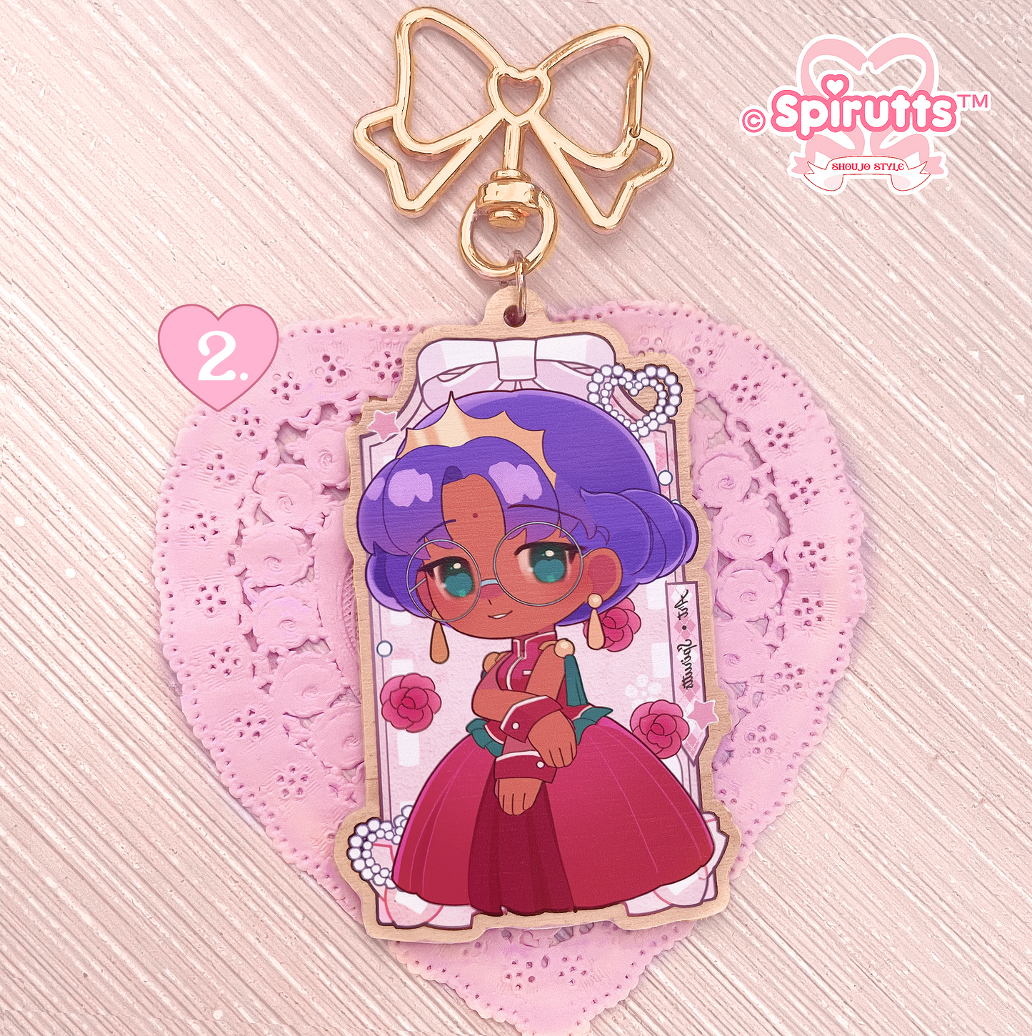 KEYCHAIN(S) - Princess Anthy and Utena / Anime / retro / Magical girls - Double-sided wooden charm/Matching Pair/Gold clip attachments