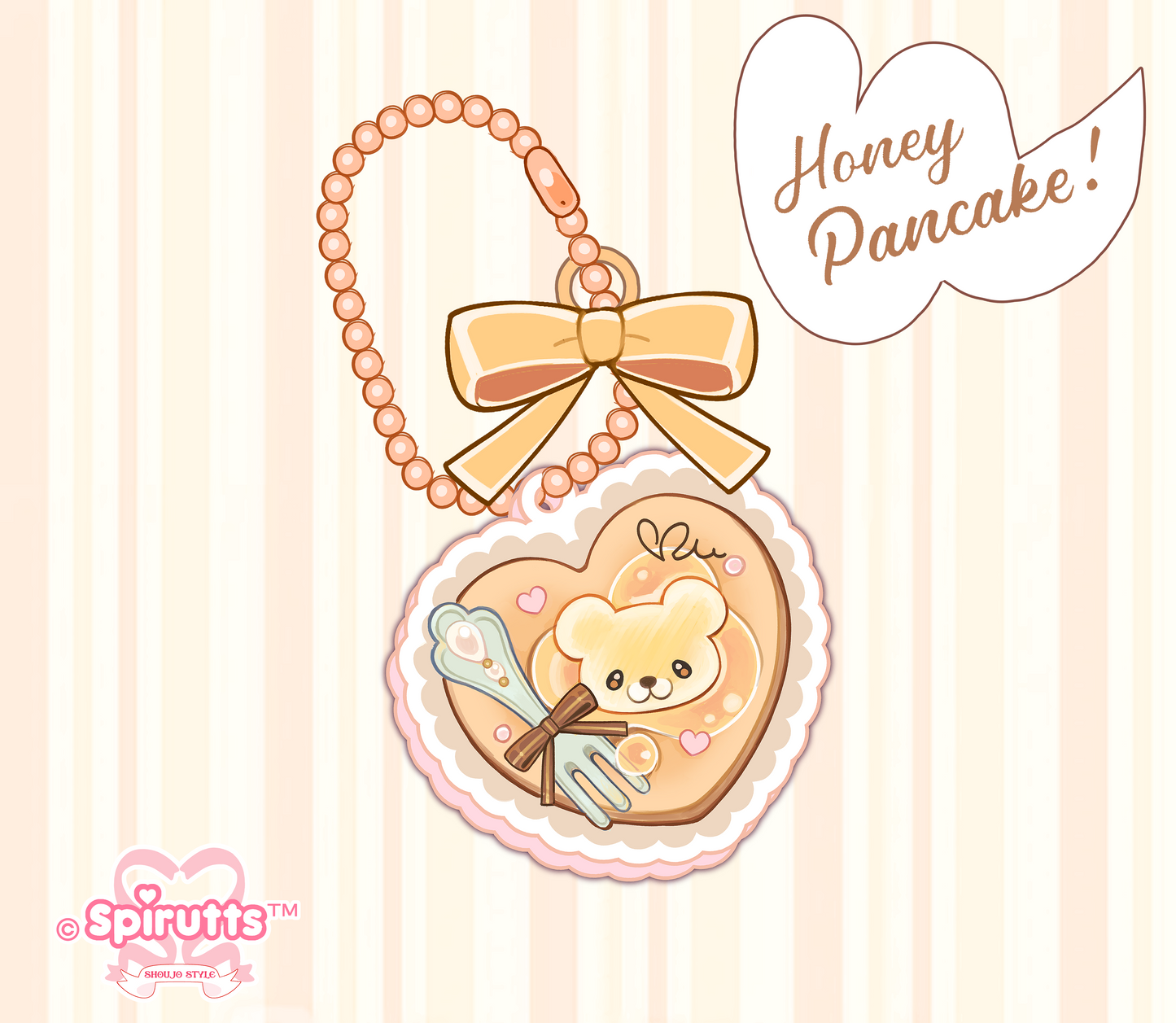 CHARMS COLLECTION - Honey & Strawberry Pancakes - Double-sided acrylic/ball chain-strap/bow accessory