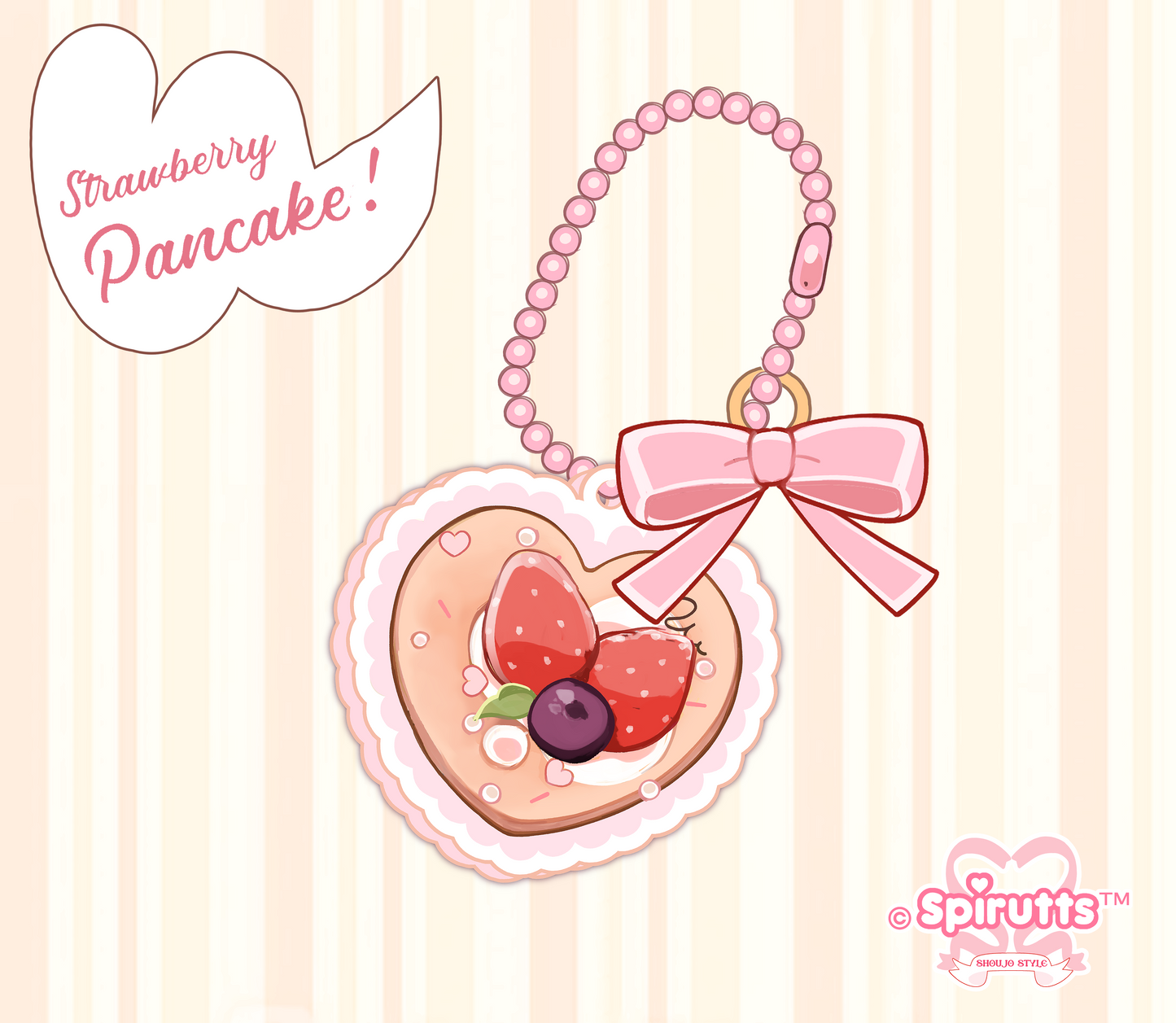 CHARMS COLLECTION - Honey & Strawberry Pancakes - Double-sided acrylic/ball chain-strap/bow accessory