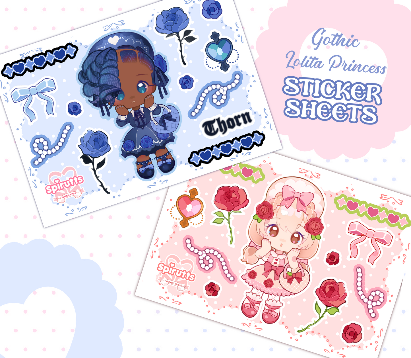 STICKER SHEET(s) - Rose & Thorn! - Glossy Vinyl peelback / 12 stickers total