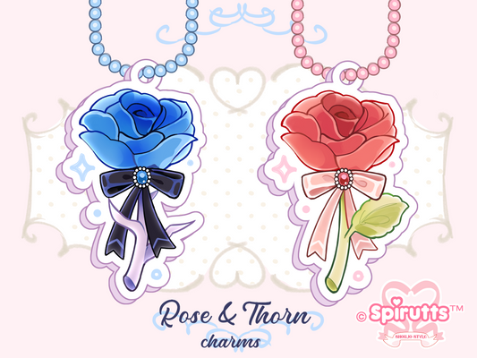 CHARMS COLLECTION - Rose & Thorn - Double-sided acrylic/ball chain-strap/bow accessory